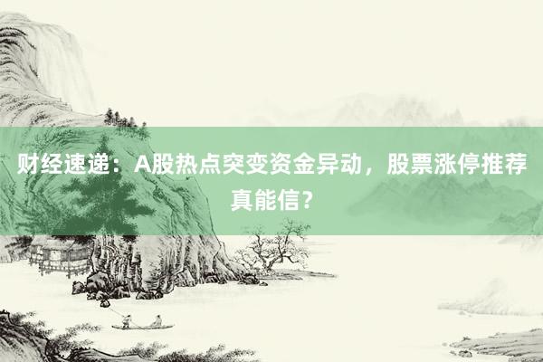 财经速递：A股热点突变资金异动，股票涨停推荐真能信？